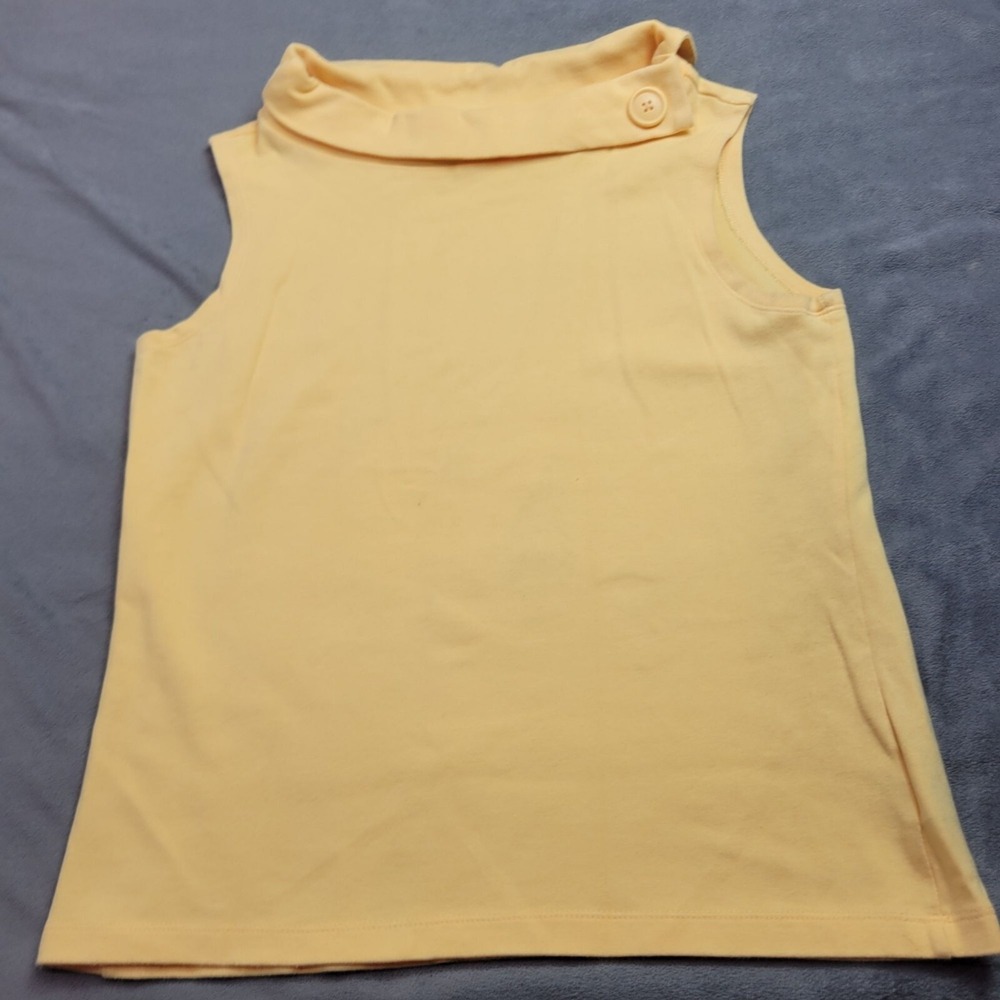 Yellow Sleeveless Mock Neck Button Accent Top White Stag Medium Stretch...